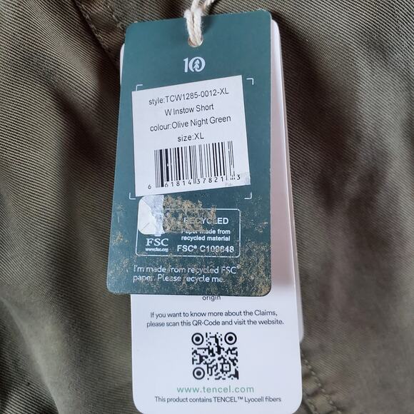 TenTree Womens XL Instow‎ Casual Recycled Material Short Olive Night Green New - Picture 6 of 9